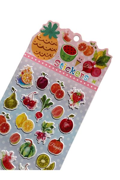 Pembe Pasaj Fruit and Vegetable Themed Sticker - Embossed Sticker Label for Children