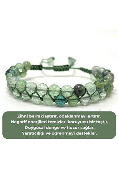 YILDIZ DOĞAL TAŞ SERTİFİKALI Florit Çift Sıra Doğal Taş Makrome Bileklik Ayar...