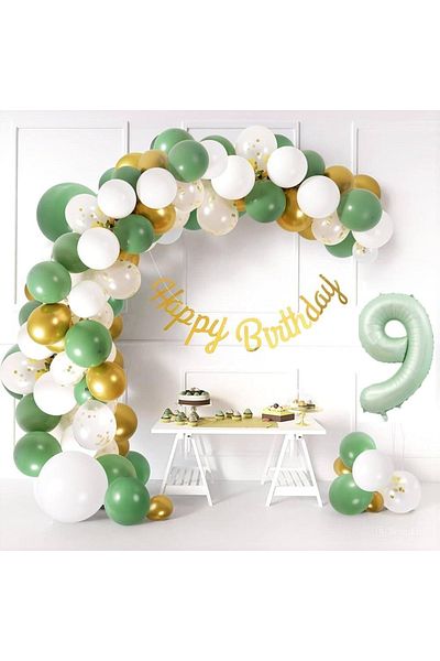 ÇITIPITISTORE Sage Green Number Folio Cool Day Age Balloon Chain ​​Set