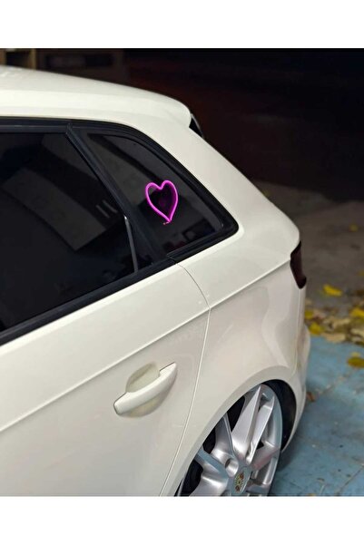 CEBECİOTO إكسسوار ديكور LED نيون على شكل قلب وردي داخل السيارة (12 فولت)