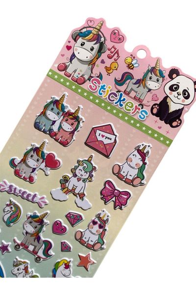 Pembe Pasaj Unicorn Sticker - Embossed Sticker for Girls