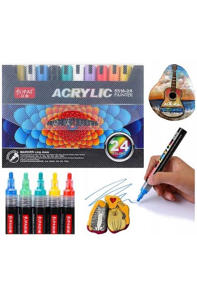 Jupai Set of 24 JUPAI® Acrylic Paint Markers, 4 mm Tip, for Glass, Ceramics, Stones, Wood, Plastic