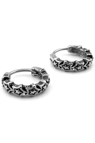 Solfera Embossing Stars Stars Stainless Steel Unisex Women Men Earrings Er196