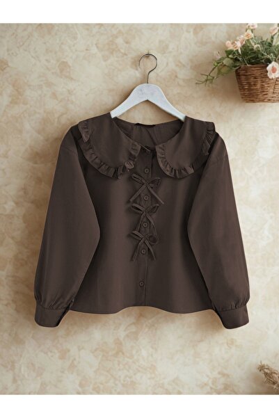 Modamorfo Cămașă cu detaliu panglică guler pentru bebeluși - maro