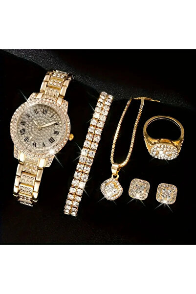 Poedegar Sevgililer Günü Hediyelik Saat Kolye Küpe Künye ve Yüzük Seti