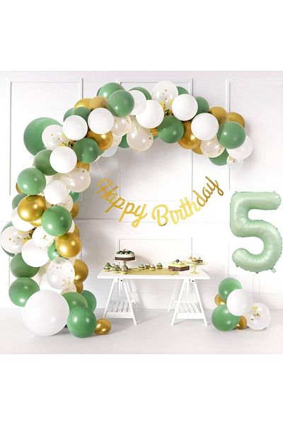 ÇITIPITISTORE Sage Green Number Folio Cool Day Age Balloon Chain ​​Set