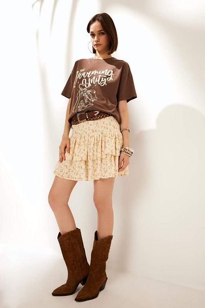 DeFacto New Season Coool A-Line Floral Regular Waist Crinkle Viscose Mini Skirt