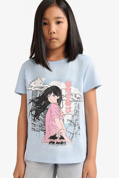 DeFacto Tricou cu mânecă scurtă cu imprimeu anime pentru fete de sezon nou