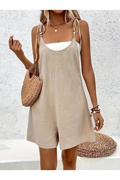 Masspera Straps Bead Detail Mini Imported Linen Jumpsuit
