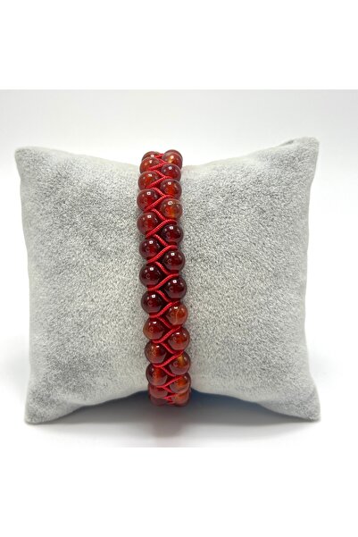 YILDIZ DOĞAL TAŞ SERTİFİKALI Kırmızı Akik Çift Sıra Doğal Taş Makrome Bileklik Ayarlanabilir Ölçü