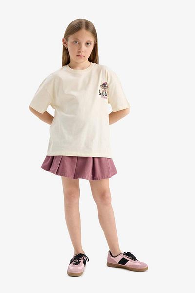 DeFacto New Season Girls Oversize Wide Fit Crew Neck Back Printed Short Sleeve