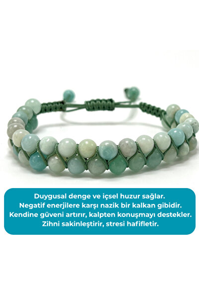 YILDIZ DOĞAL TAŞ SERTİFİKALI Amazonit Çift Sıra Doğal Taş Makrome Bileklik Ay...