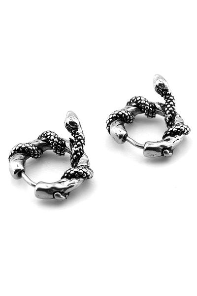 Solfera Snake Wrapped Gothic Design Stainless Steel Unisex Women Men Earrings Er194