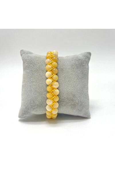 YILDIZ DOĞAL TAŞ SERTİFİKALI Kalsit Çift Sıra Doğal Taş Makrome Bileklik Ayarlanabilir Ölçü