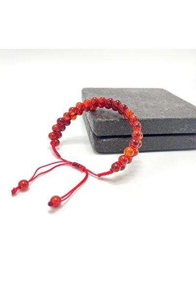 YILDIZ DOĞAL TAŞ SERTİFİKALI Kırmızı Akik Çift Sıra Doğal Taş Makrome Bileklik Ayarlanabilir Ölçü