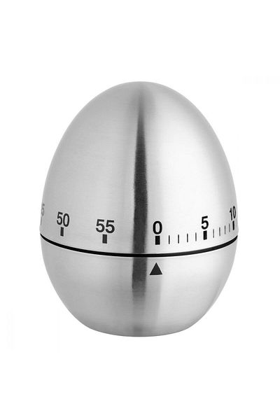 TFA Egg Analog Kitchen Timer, Egg Shape, Stainless Steel, Silver, 38.1026