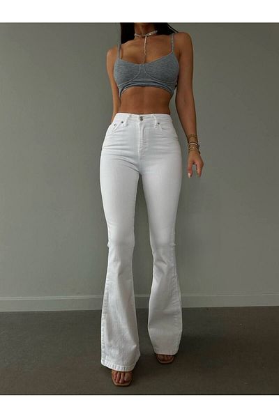 DRC trend Magda White Spanish Leg Jeans High Waist Jeans
