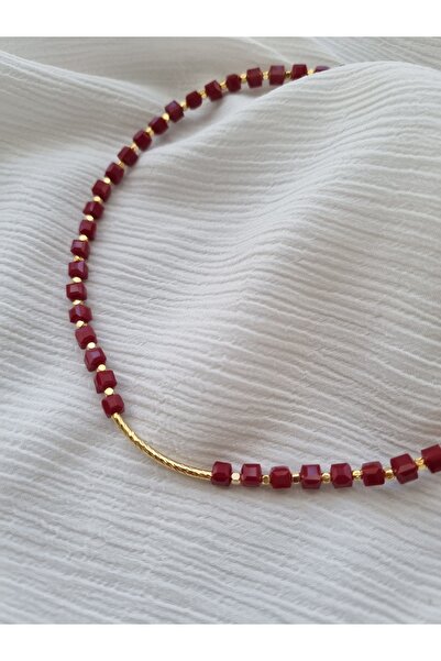 Peki Takı ve Tasarım Aksesuar Küp cam boncuk altın kaplama tasarım kolye