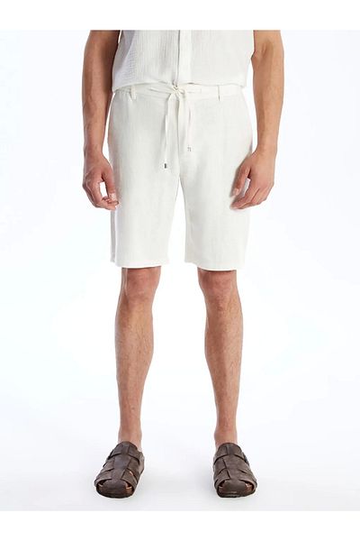 LC Waikiki Vision Ecru Standard Fit Linen Blend Men's Shorts