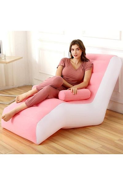 FOXMAG24 Inflatable Armchair, Ergonomic S-Shaped, Dimensions 140x85 Cm, ​​Resistant Material, White/Pink