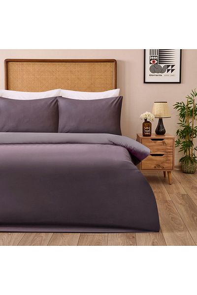 MATMEL Double Color Single Duvet Cover Set - Anthracite / Stone