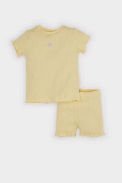 DeFacto New Season Baby Girl 2-Piece Set Ribbed Camisole Short Sleeve T-Shirt Elastic Waist Shorts