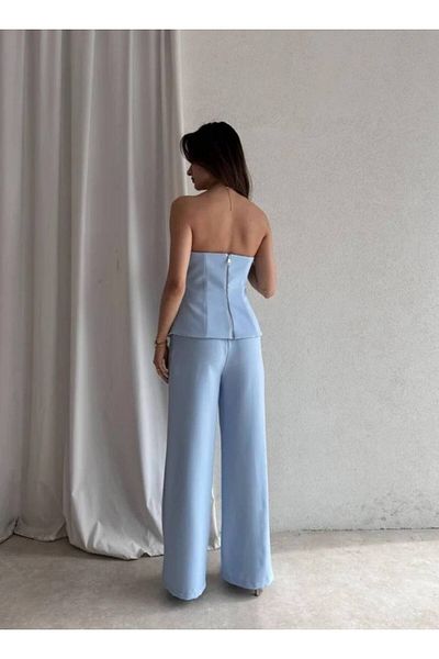 Misscix Women's Evening Dress Stylish Buttoned Strapless Vest Pants Suit - Evening Dress & Graduation Dress