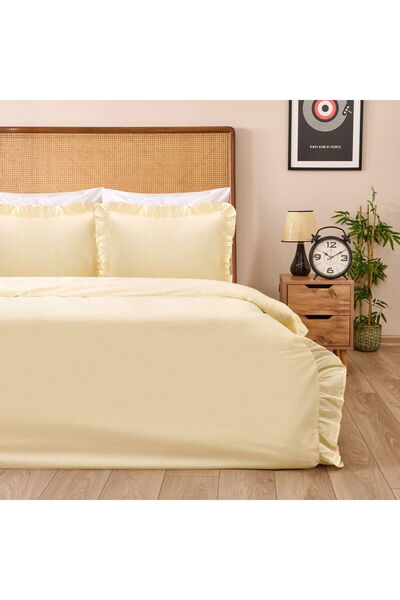 MATMEL طقم غطاء لحاف مزدوج مكشكش بوهو ناعم - بيج