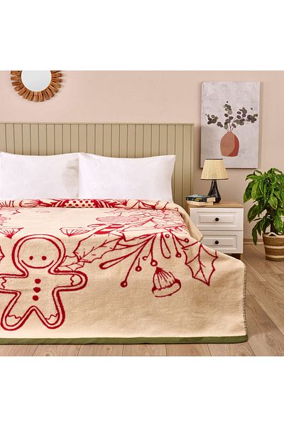 ASPARTAM Soft Cookie Man Cotton Single Blanket - Red / Ecru - 150X200 cm