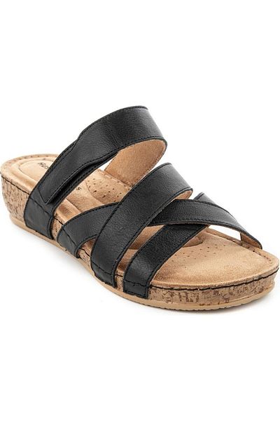Hush Puppies Erraza Anatomical Sole Genuine Leather Velcro Adjustable Women's Slippers Black
