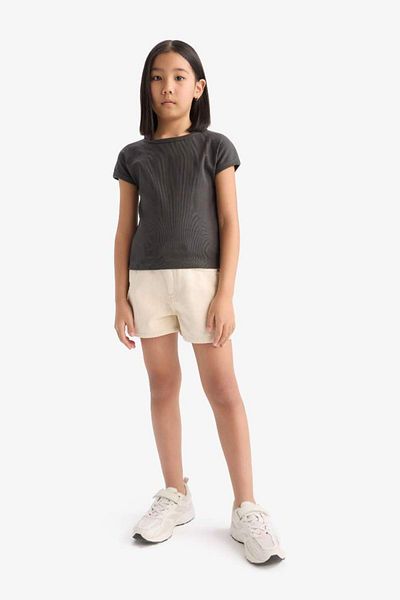 DeFacto New Season Girls' Slim Fit Slim Fit Crew Neck Basic Plain Ribbed Camisole Short