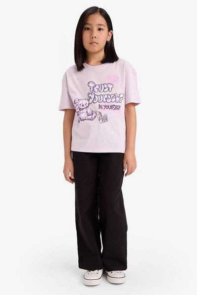 DeFacto New Season Girls' Relax Fit Crew Neck Printed Short Sleeve T-Shirt
