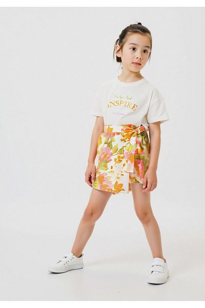 Marka Sensin Kids مجموعة من قطعتين من شورتات Cichlid Girl المخصصة المطبوعة بالزهور وتنورة مطبوعة