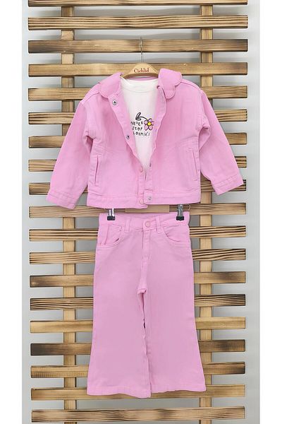 Marka Sensin Kids Cichlid Girl Child Special Style Design Baby Collar Linen Jacket Trousers T-Shirt Set of 3