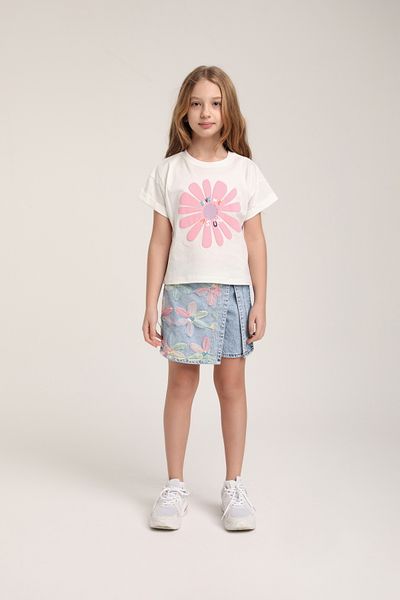 Marka Sensin Kids Escabel Girl's Daisy Patterned T-Shirt Special Daisy Embroidered Shorts Skirt Set of 2