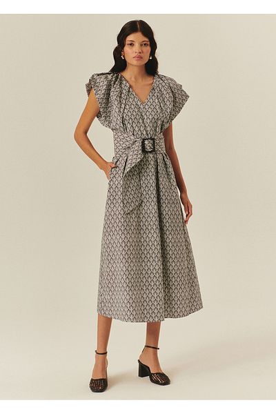 Exquise V Neck Straight Cut Patterned Mini Dress