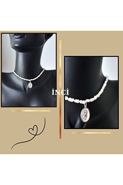 KESKİN GÜMÜŞ 18 Ayar Altın Kaplama İsa Meryem Ana Tasarım Gerçek İnci Doğal T...