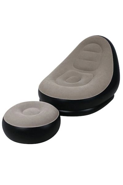 FOXMAG24 Inflatable armchair with footrest, indoor/outdoor, PVC, 125x100cm, black/grey