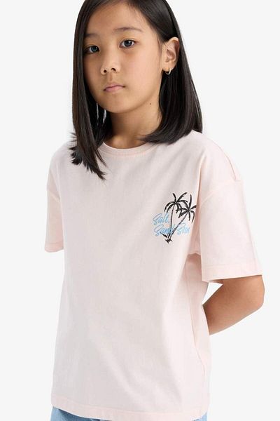 DeFacto New Season Girl's Relax Fit Crew Neck Back Printed Short Sleeve T-Shirt
