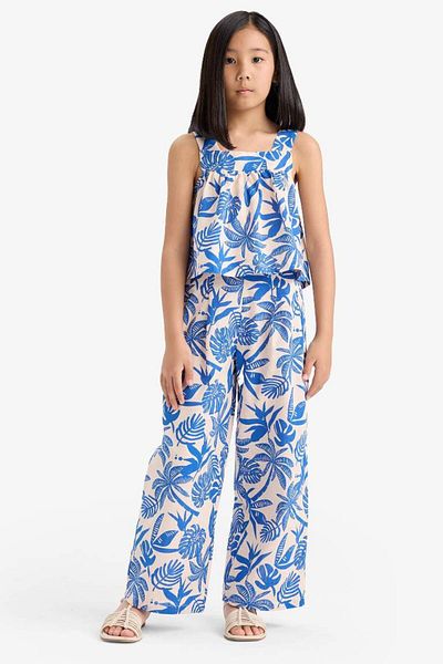 DeFacto Set de 2 bucăți pentru fete, pantaloni cu model, cu aspect de in, bluză fără mâneci E6610a825hs