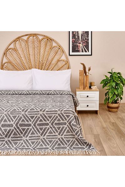 ASPARTAM Wool Rosette Single Blanket - Gray - 150X200 cm