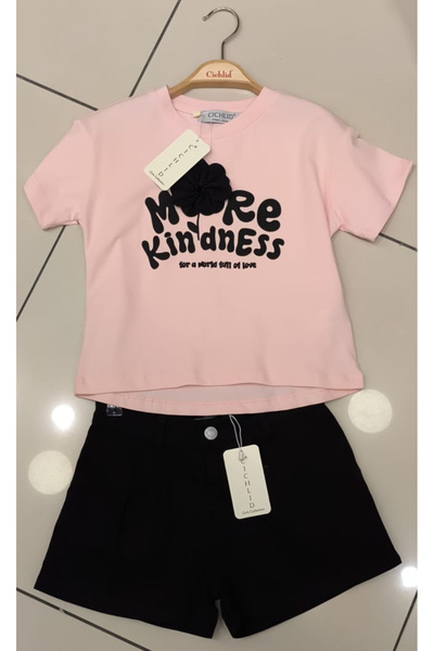 Marka Sensin Kids Cichlid Girls Embossed Floral T-Shirt Shorts Skirt 2 Piece Set