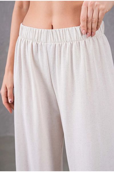 Elçelya Moda Women's Ecru Linen Elastic Waist Comfortable Wide Leg Pants