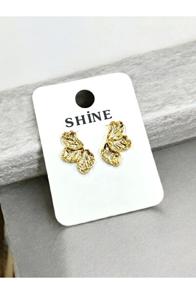 Bluw Jewelry أقراط منقوشة على شكل ورقة شجر M005-ذهبي