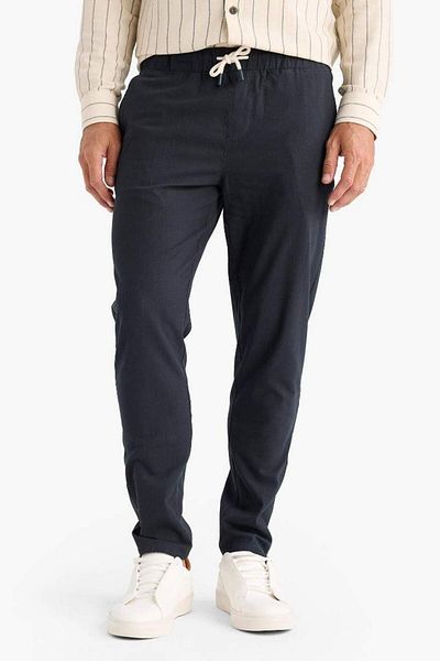 DeFacto New Season 100% Cotton Linen Look Summer Jogger Pants Narrow Leg Tie Waist
