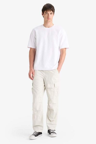 DeFacto 100% Cotton Loose Relaxed Fit Wide Leg Cargo Pocket Wide Leg Summer Trousers E6983Ax25Sp