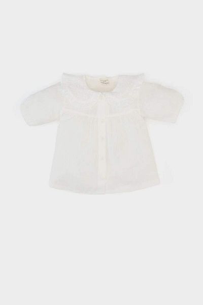 DeFacto New Season Baby Girl Lace Collar Flared Poplin Short Sleeve Shirt