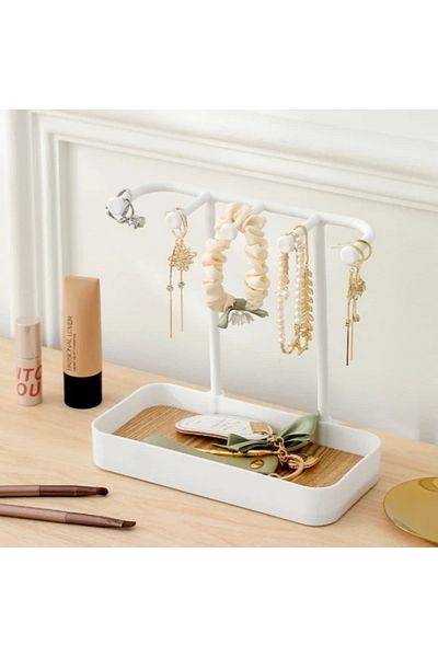 FOXMAG24 Jewelry organizer, with 5 arms, dimensions 20 x 10 x 19 cm, made of wood and velvet, white
