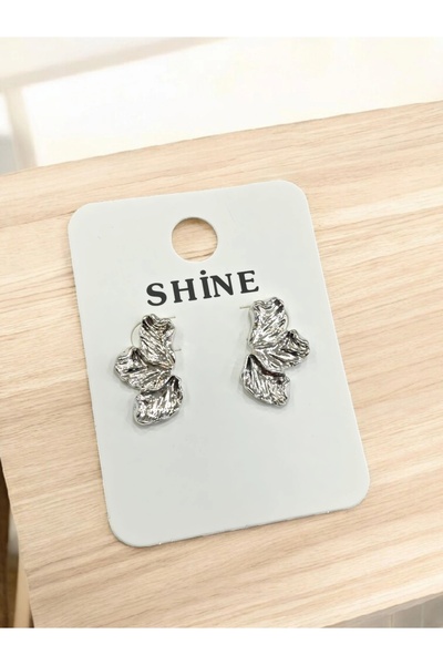 Bluw Jewelry أقراط منقوشة على شكل ورقة شجر M005-لون فضي