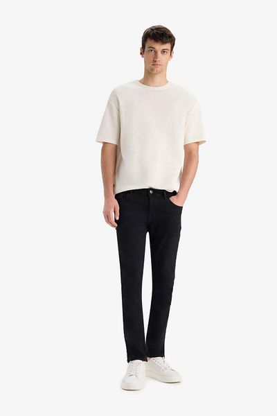 DeFacto Νέα σεζόν Carlo Skinny Fit Extra Slim Fit Κανονική μέση Εξαιρετικά στενό πόδι Μαύρο Jean